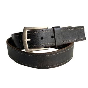 Original Penguin Dark Brown Leather Belt Silver Buckle Distressed Mens 36